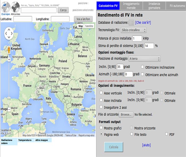 simulatore per il calcolo della produzione da fotovoltaico