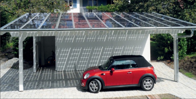 pannelli fotovoltaici vetro-vetro su doppio posto auto