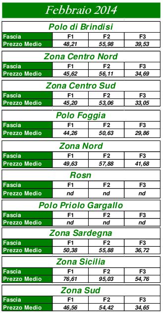 prezzi energia febbraio 2014